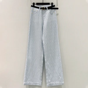 Wholesale Women's Light Blue High Waist Straight Leg Casual Jeans with Simple Design Summer Spring Season Washed Denim