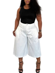 2026 New Summer Women's High-waist Pleated Design Short Pant High Quality Wide-leg Casual Cropped Pants Plus Size Loose Shorts