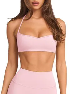 Women's U-NECK Sleeveless Cropped Yoga Workout Gym Shirts Spaghetti Strap Medium Support Built-In Sports Bra Breathable