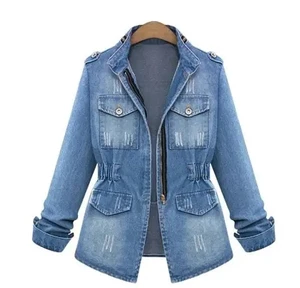 Hot Selling Regular Washed Women's Gothic Button Denim Jeans Jacket with Custom Logo and Customizable Color