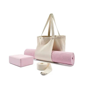 Custom Yoga Set with Bag, Mat, Block, Strap Eco Friendly 4-in-1 Yoga Kit for Beginners & Home Fitness