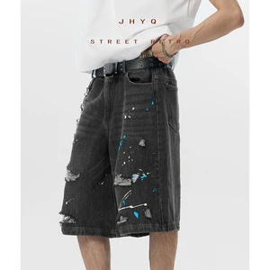 JL American-style Retro Heavyweight Straight Woven Denim Shorts Men's Summer Loose Casual Trendy Mid 100% Cotton Quick Dry