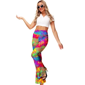 New Women's Casual High Waist Breathable Yoga Pants Loose Gym Full Length Flare Leggings with Feathers