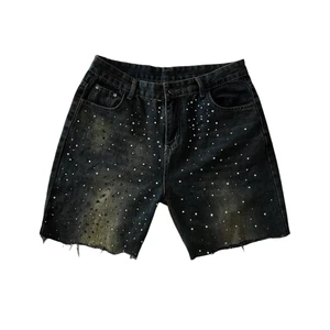 Wholesale Knitted Mid Print Breathable Denim Washed Men's Button Fly Summer Streetwear Oversized Shorts
