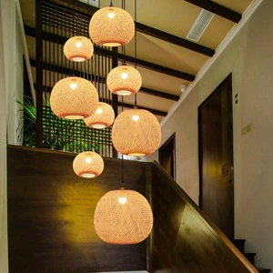 Globe Bamboo Pendant Hanging Lights for Restaurant Ball Chandelier
