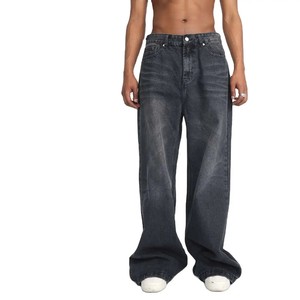 Men's Vintage Style Straight Fit Jeans Plus Size Loose Fit Denim Pants with Logo Waist Fashionable Wholesale Bulk Manufacturer