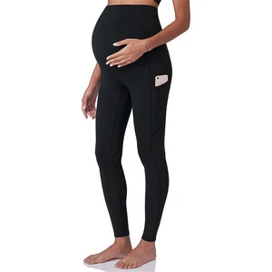 High Waist Pregnancy Fitness Leggings Maternity Yoga Pants With Pocket Custom Logo