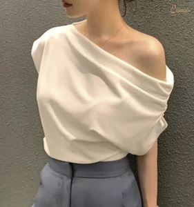 Women's Casual Loose Short Sleeve Knitted Top Wholesale Fashion Irregular Slip Solid Color T-Shirt Ladies Clothing