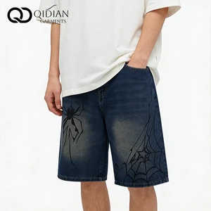 OEM Custom Summer Breathable Denim Shorts Embroidered Men's Shorts Distressed Light/Dark Wash Loose Straight-Leg Streetwear
