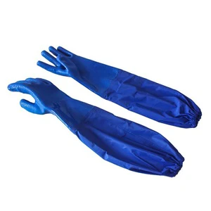 Custom Extended Arm Protection Industrial Waterproof Oil Resistant PVC Chemical Handling Safety Gloves with Elastic Long Sleeve