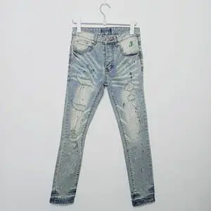 Stock Jeans Trousers Jeans De Hombre Alta Calidad Straight Denim Jeans for Men Rip