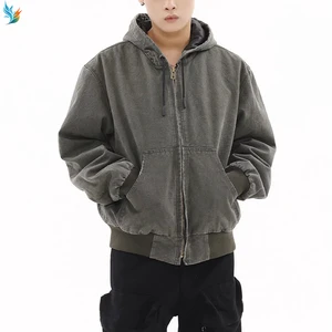Heavyweight Oversize Streetwear Double Layer Zip Up Vintage Acid Washed Jacket For Men