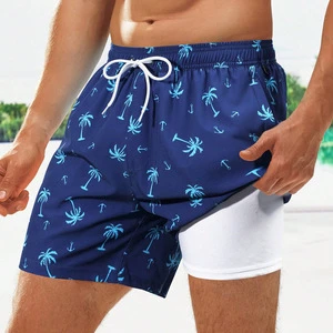 European and American Swimming Trunks Beach Pants 2-in-1 Men's Anti-embarrassment Loose Quick-drying Boxers