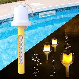 Hot Sale 2 in 1 Solar Powered Flame Ball Light Swimming Pool Floating Water Thermometers with LED