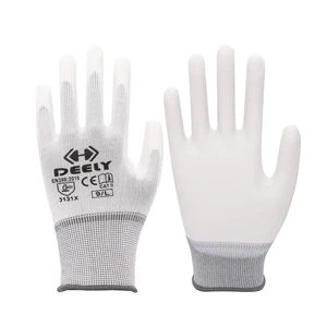 13G White PU Coated Safety Work Gloves General Purpose Work Gloves