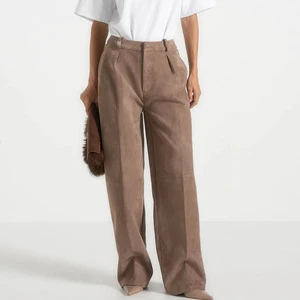 Women's High Waist Wide Leg Wool Trousers Solid Color Anti-Wrinkle Full Length Loose Fit Women's Pants Minimalist Style