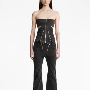 Sexy Summer Women's Denim Suit Contrasting Color Splicing Tube Top Three-dimensional Split Double Zipper Stretch Washed Denim