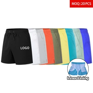 Custom Summer Casual Quick Dry Boys Surf Swim Trunks Lightweight Kids Beach Shorts Double Layer Mesh Liner Solid Color Pockets