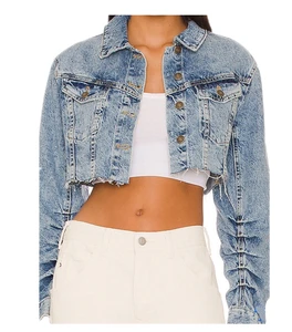 Custom Wholesale New Short Blue Washed Woman Oversize Denim Jacket Autumn Spot Causal Coat Embroidery Varsity Jacket