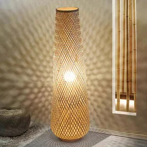 DreamCraft Bohemian Style Hand-Woven Bamboo Wicker Floor Lamp with Farmhouse Vietnam Living Room Bedroom Study