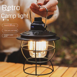 Vintage Lantern Outdoor Camping Tent Lamp Rechargeable LED with Adjustable Brightness Waterproof Hanging Light