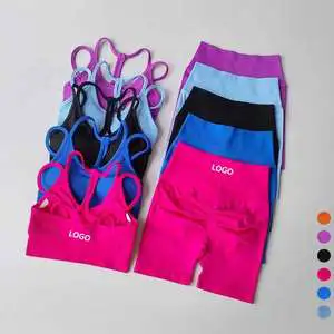 Custom New Sportswear Workout Clothing Fitness Sets Women Sports Bra Scrunch Butt Shorts Active Wear Seamless Gym Yoga Set
