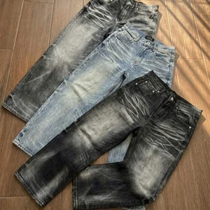 Custom Logo Men's Casual Vintage Wide Leg Straight Jeans Loose High Street Denim Long Pants