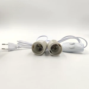 Double Switch + E27 Full Tooth Lamp Holder + EU Round Plug, White Double Ring