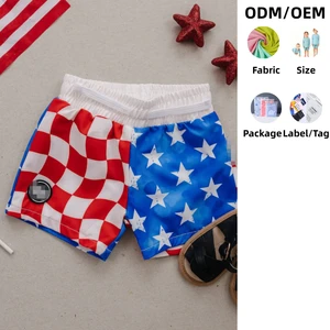 Independence Day Kids Custom Print Drawstring Children's Swim Trunks OEM Boys Swimwear
