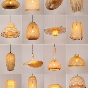 Luckygoods Handmade Bamboo Rattan Pendant Light Woven Dome Hanging Lamp for Kitchen Island Dining Room Living Room