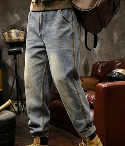 Men's Jeans American Style Spring New Trendy Brand American Retro Heavy Washed Straight Loose Casual Long Pants