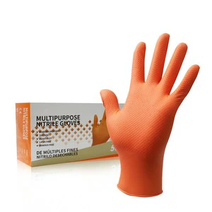 XINGYU 9mil Waterproof Disposable Nitrile Gloves Box Anti-Slip Tattoo Orange Diamond Texture Powder Free Nitrile Gloves