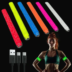 Custom LED Glitter Snap Bracelet New Flashing LED Slap Wristband Running Safety Reflective Light up Wristband for Runner