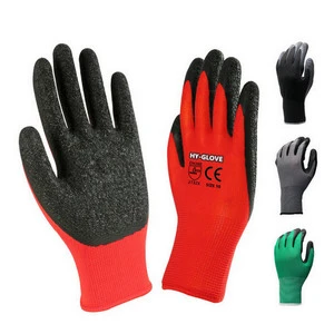 Industrial Heavy Duty 13 Gauge Red Polyester Crinkle Latex Coated Garden Construction Breathable Wrinkle Latex Dipped Gloves
