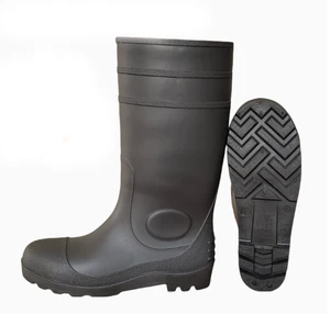 Custom Wear-Resistant And Non-Slip Men's Black PVC Rubber Safety Rain Boots Anti-Puncture Waterproof With Steel Toe Cap