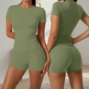 Womens 2 Piece Yoga Sets Workout Wear Gym Fitness Sets Pockets Shorts Matching Lounge Wear Sets Summer Clothes Going Out Outfits