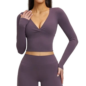 Tight Yoga Long Sleeve Women Running Fitness Top Slim Long Sleeve Sports Shirt V -neck Gym t Shirt for Women