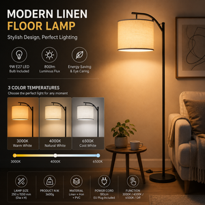 Minimalist Linen-Covered Floor Lamp For Bedrooms European-Style Bedside LED Floor Lamp Living Room Sofa Lamp With Luxurious Look