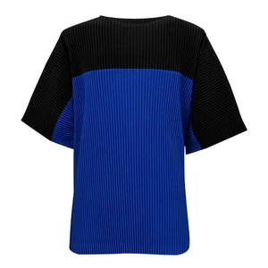 Men's Pleated Colour Block Sports Top Loose Casual Pleated Short Sleeve TOP