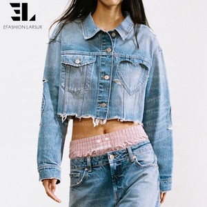 LARSUR Custom Factory Washed Applique Embroidered 11-15 Oz Heavy Denim Jacket Classic Cowboy Western Wear Jeans Jacket Women