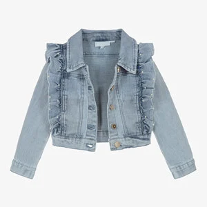 OEM ODM Customized High Quality Kids Denim Girl Jacket In Damier Design Cotton Fabric Reasonable Price