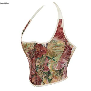 Women's Plus Size Eco-Friendly Halter-Neck Corset Vest Tank Top with Lacing Bandage Sleeveless Summer Camisole