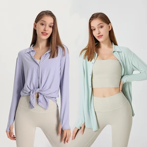 Hot Sale Casual Street Wear Cardigan T-Shirt for Women Custom Logo Ins Loose Fit for Fitness Workout Walking Yoga Gym Blouse Top