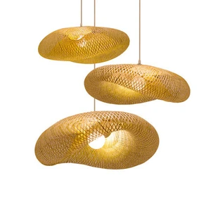 Modern Bamboo Lamp Home Decor Pendant Lamp with Art Lamp Shade Decorative Hanging Lighting for Living Room Bedroom