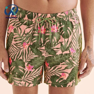 Custom Mens Swimwear Manufacturer Tropical Leaf Beach Shorts Surf Quick Dry Swim Trunks