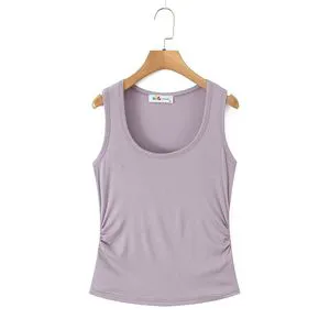 N9270 Plus Size Women's Modal Vest Camisole Scoop Neck Side-gathered Loose Fit Solid Color Breathable Jersey Top