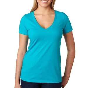 Women's V-Neck T-Shirts Short Sleeve Solid Color Cotton Shirts Regular Fit Teal Blue Casual Summer Shirts