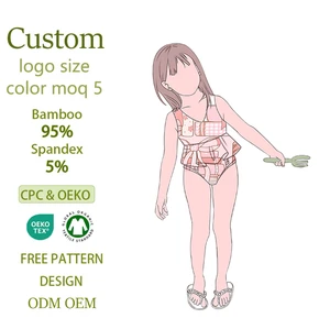 Summer Coastal Look Girls' Swimsuit Crew Neck Sleeveless Ruffled Butterfly Print Top with Matching Briefs Kids Swimwear