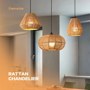 Antique 2025 Bamboo Rattan Chandelier Pendant Lights Square Wicker Lampshade Set For Home Decor Ceiling Installation Hotel