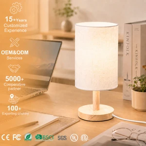 Modern Minimalist Bamboo/Wood Table Lamp with Linen/Jute Shade DIY Handmade Embossed Bedside Light Dimmable Warm & White Light